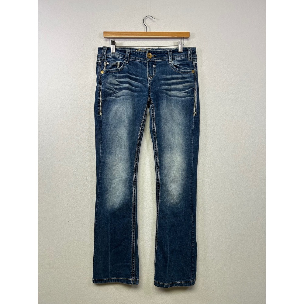 Y2K Western Wallflower Women 9 Blue Rhinestones Embellished Bootcut Jeans